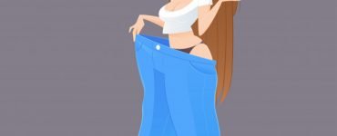 cartoon woman after weight loss is try her old jeans 46527 30