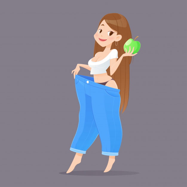 cartoon woman after weight loss is try her old jeans 46527 30